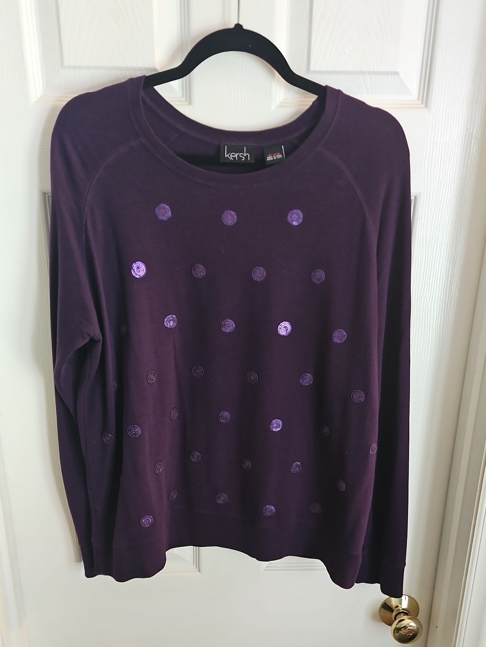 Kersh Deep Purple Sequin Dot Crewneck Sweater XL